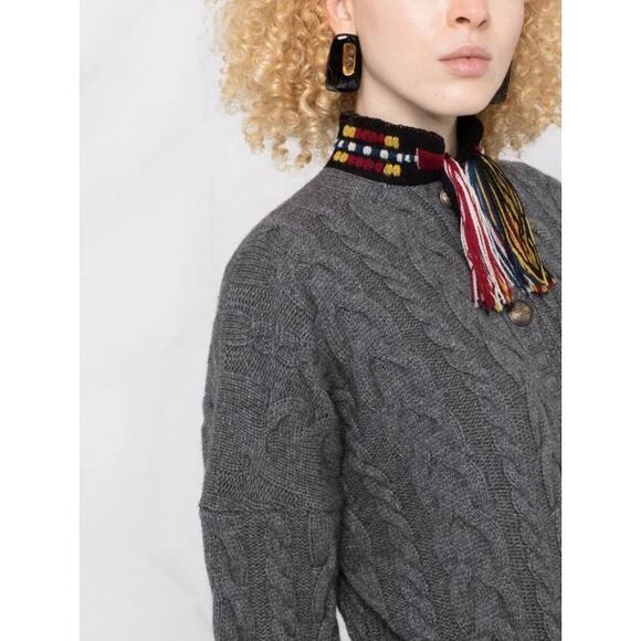 Etro Grey Wool Cashmere Blend Cable-Knit Cropped Cardigan Womens Size 38 / US 2 - Picture 1 of 7